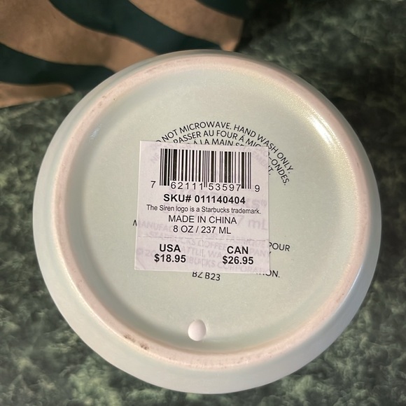 Starbucks Mint Green Pearl Pearlescent Ribbed Ceramic Coffee Tumbler Mug 8 oz - Picture 4 of 5